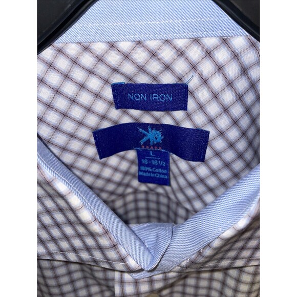 Egara Men’s Dress Shirt Size Large Red Blue Striped Business Formal Wedding City - Picture 2 of 12